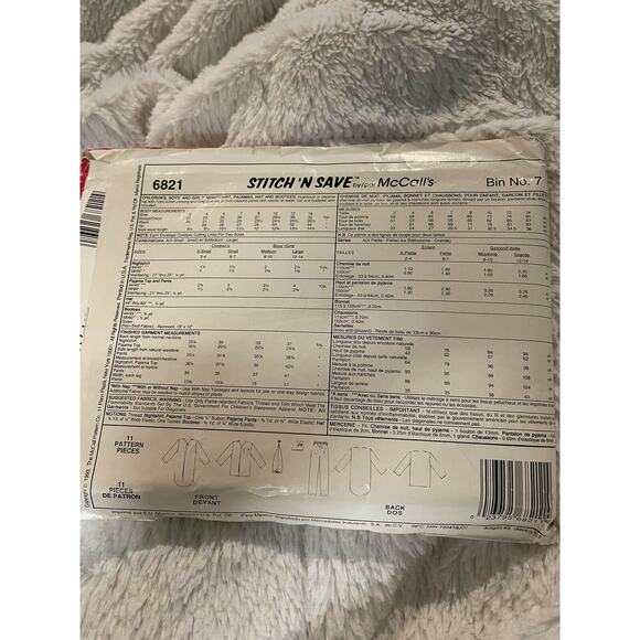 McCall's 6821 (1993) Nightshirt, Pajamas, Hat, and Bootees - Size XS-S Cut - Picture 2 of 3